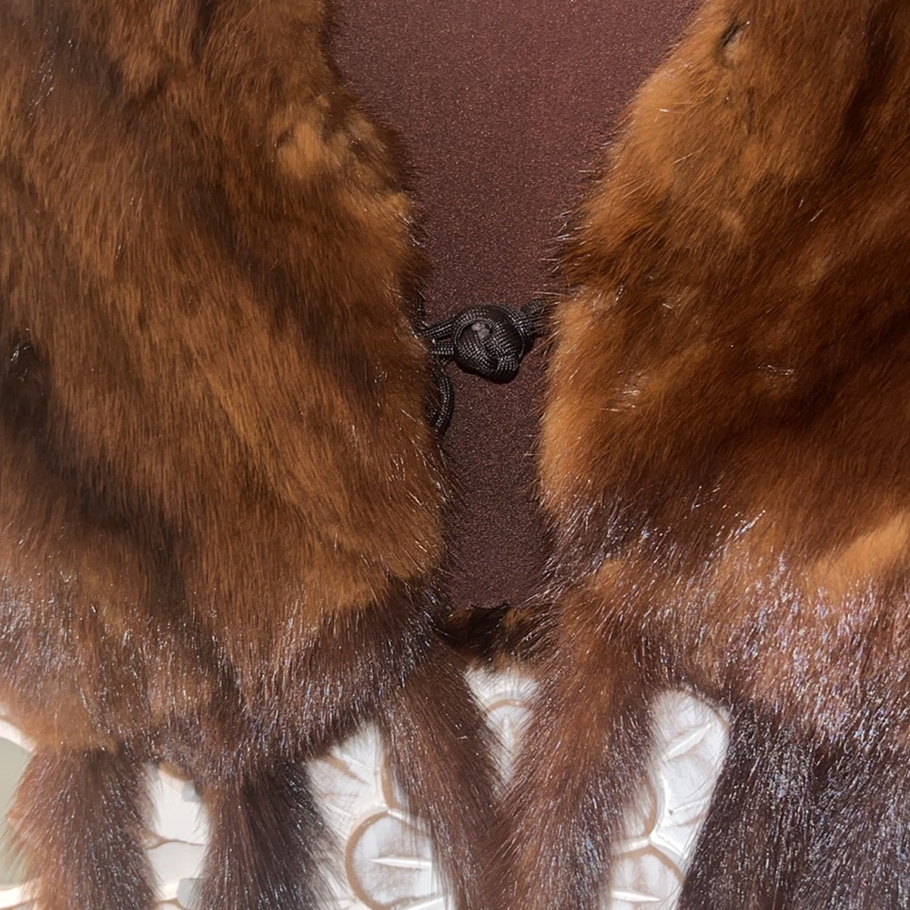 Vintage 1950s Brown Striped Real Fur Womens Shoulder Wrap Shall Cape onesize EUC - Picture 4 of 9